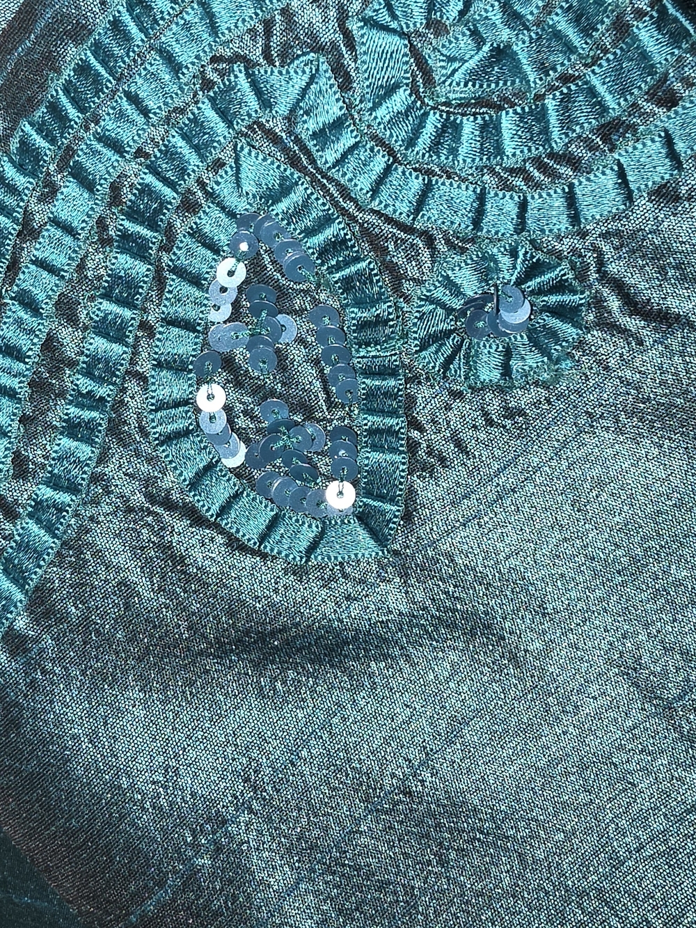 Chico's Teal Embellished Satin-Blend Jacket - Picture 4 of 12